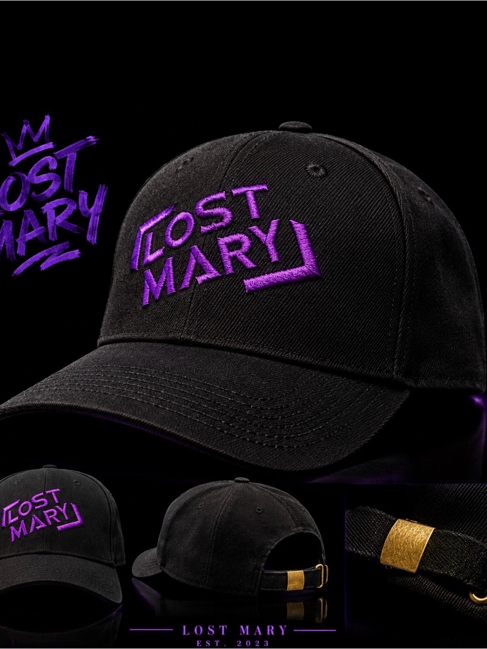 Men's Black Baseball Cap with Purple Embroidered Logo